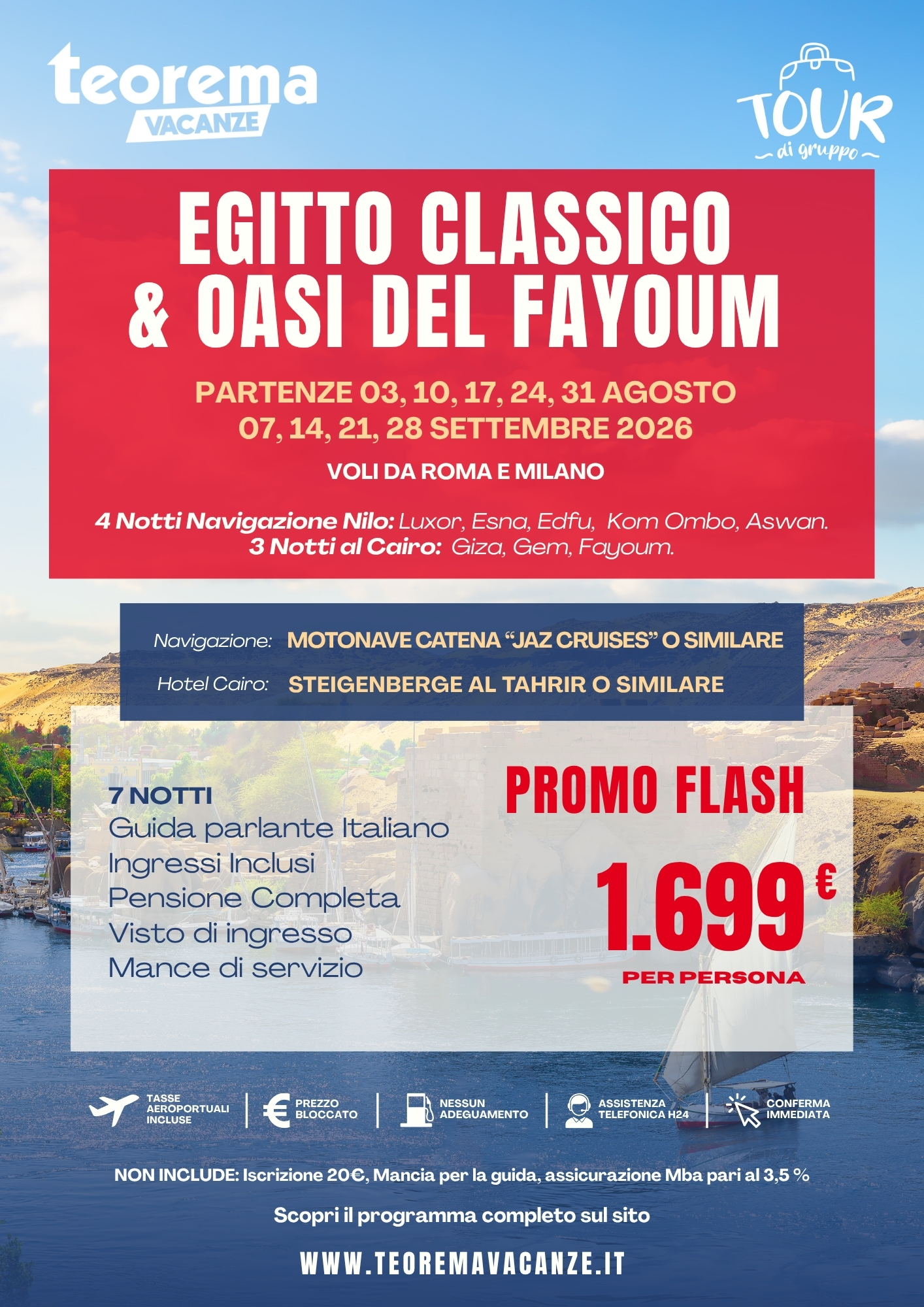 SPECIALE EGITTO CLASSICO & OASI DEL FAYOUM - AGOSTO/SETTEMBRE 2026