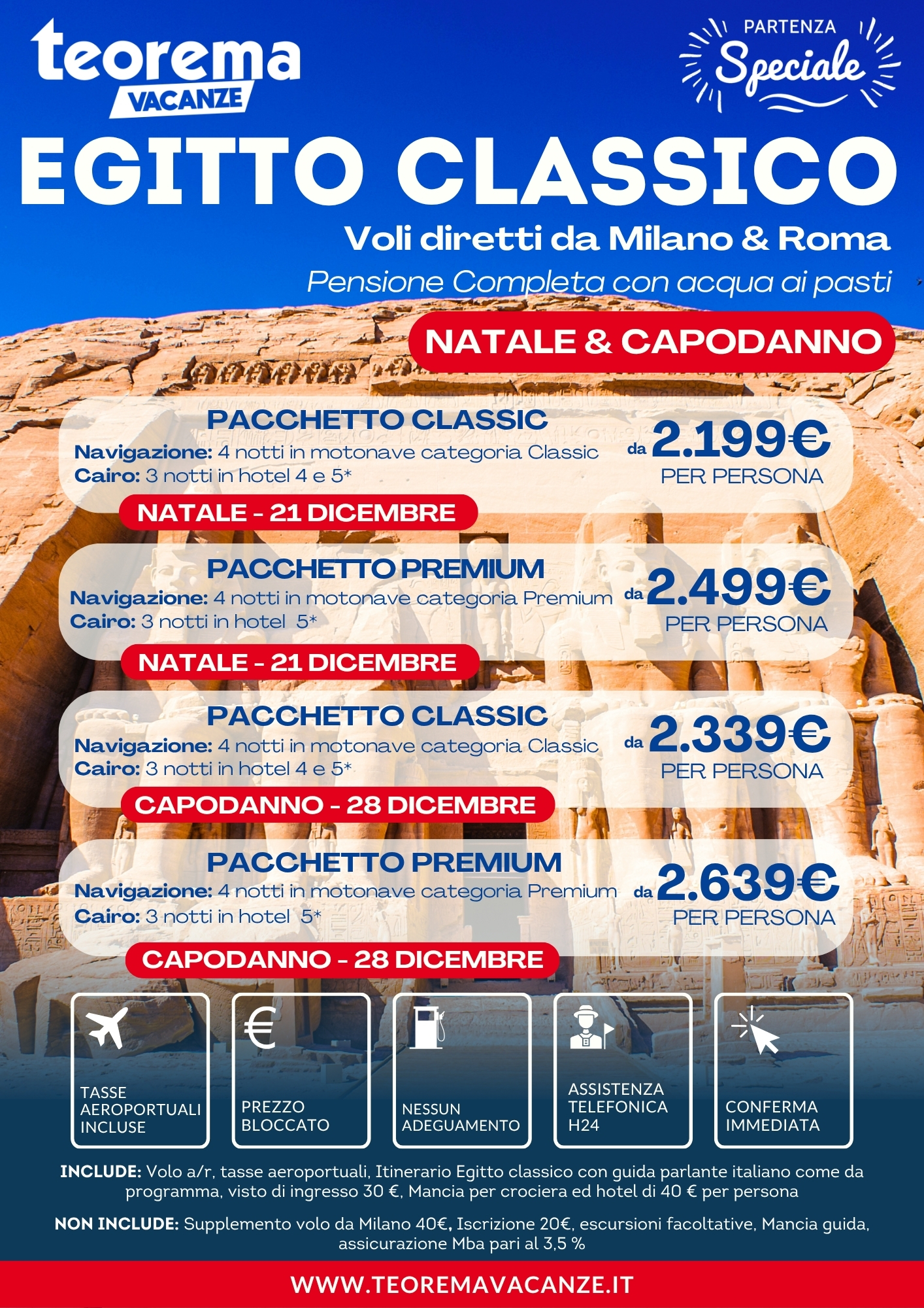 NATALE & CAPODANNO EGITTO CLASSICO - DA MILANO E ROMA - WINTER 2027