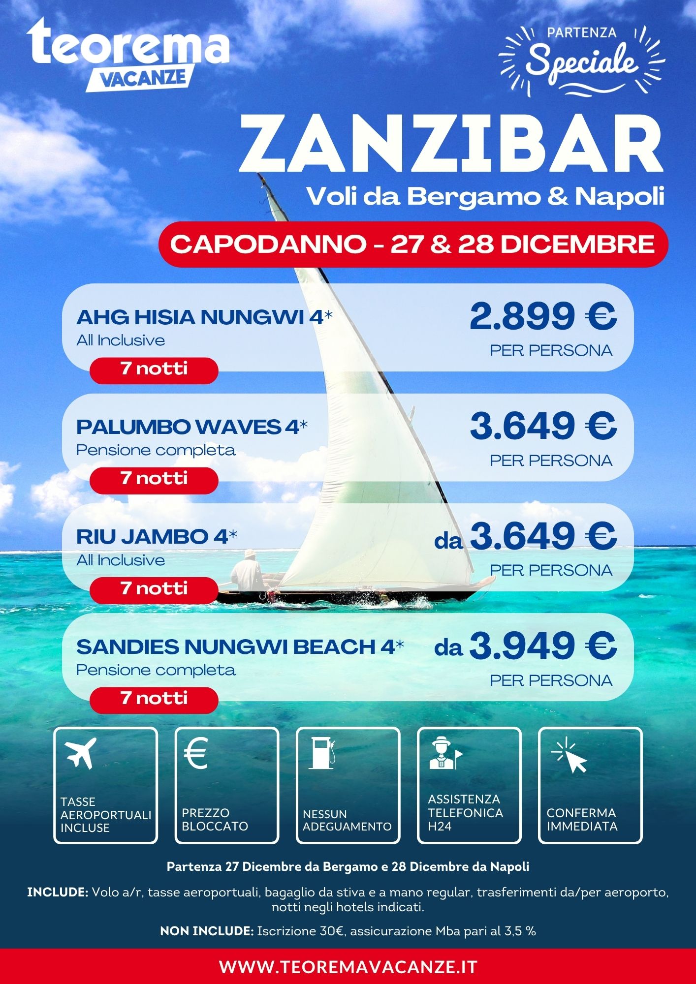 CAPODANNO ZANZIBAR - DA BERGAMO E NAPOLI - WINTER 2027